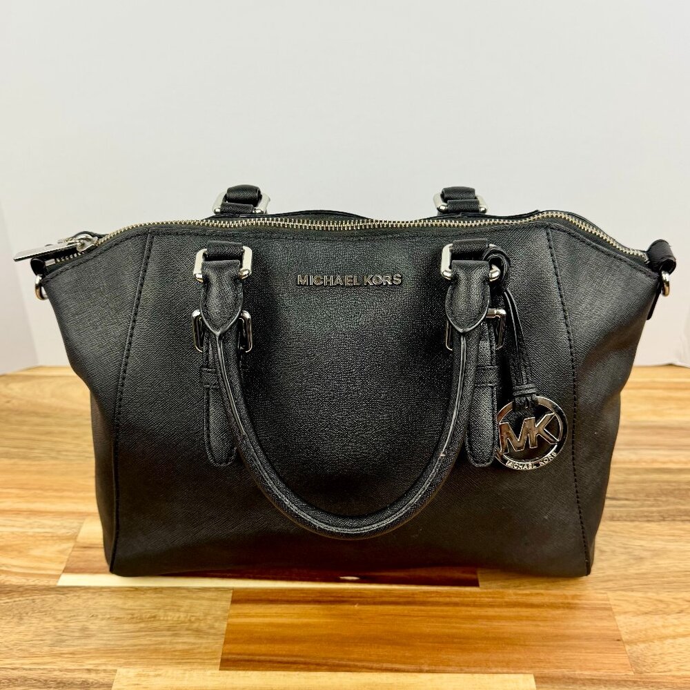 Michael Kors Ciara Satchel Bag‎ Saffiano Large Handbag Purse - Black